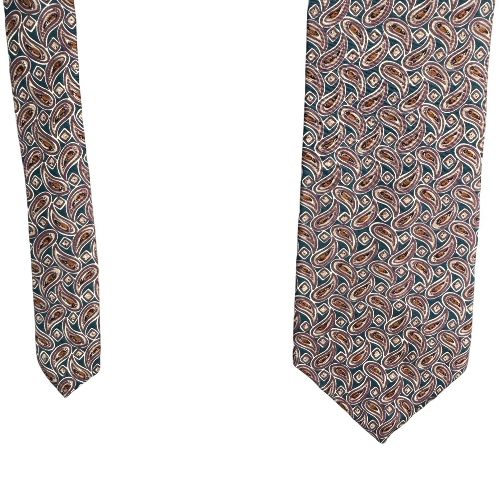 Ted Lapidus Mens Silk Paisley Tie Purple Teal Gold Italian Silk Necktie
